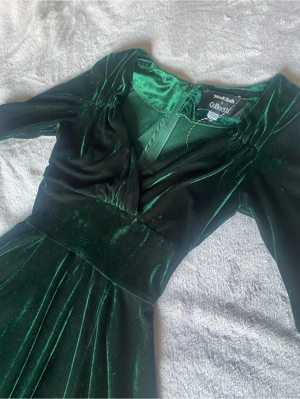 ModCloth x Collectif Emerald Green Velvet Fit & Flare Midi Dress XXS